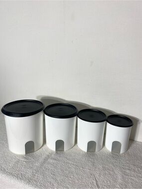 Tupperware White Black One Touch Reminder 4-piece Canister Set 8pcs